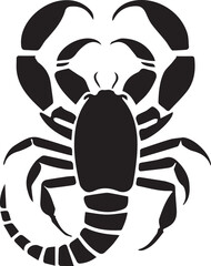 A black and white logo type scorpion silhouette design