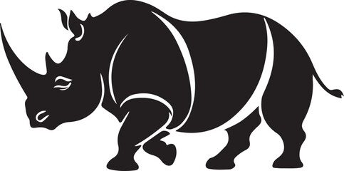 A black and white logo type rhinoceros silhouette design