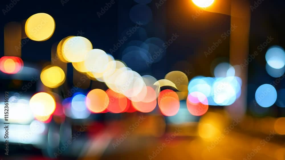 Poster beautiful seamless moving bokeh animation in a looping traffic scene
