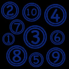 Stylized blue numbers displayed on a black background for artistic visual appeal