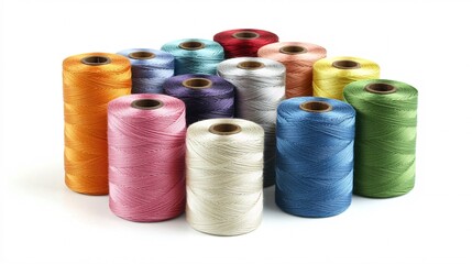 A vibrant collection of sewing threads in various colors arranged artistically.