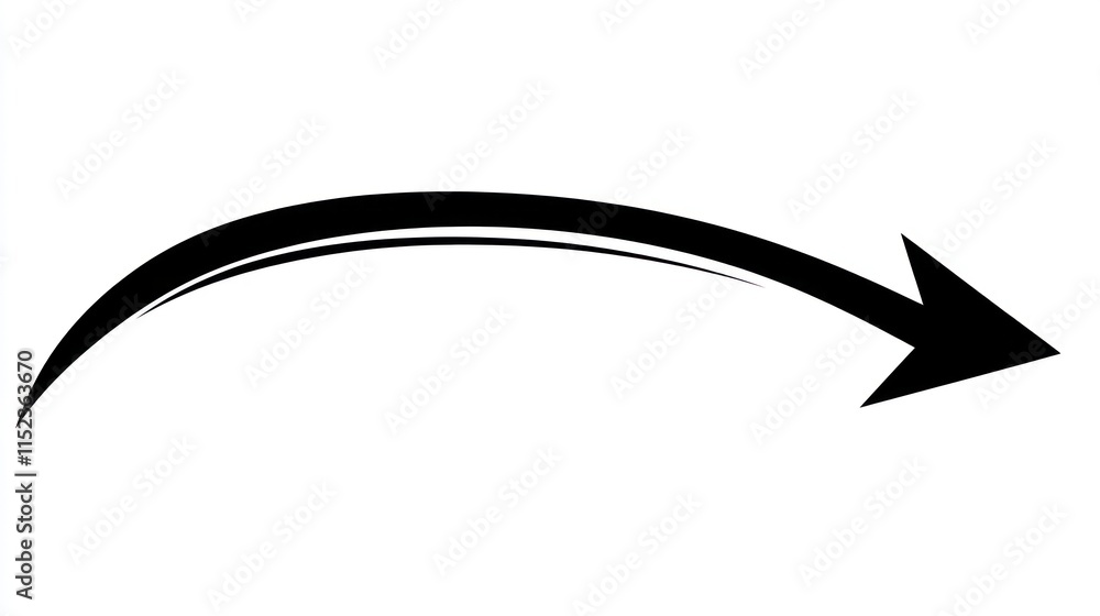 Poster curved arrow directs to the right, ideal for enhancing visual elements in various designs