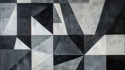 Fototapeta premium Abstract geometric artwork featuring a monochromatic palette of black, gray, and white shapes.