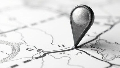 Fototapeta premium Black and White Hand Drawn Location Pin on Outline Abstract Map. Ideal for travel blogs, GPS or map-based applications, and wayfinding designs