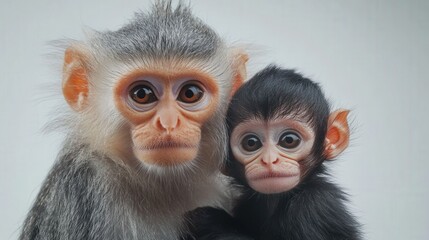 a gray monkey and a black monkey