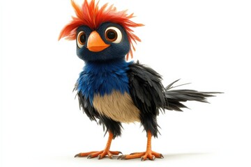 a cartoon bird with red feathers on its head