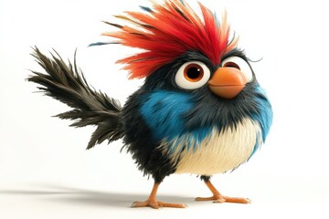 Obraz premium A colorful animated bird with a red and orange mohawk