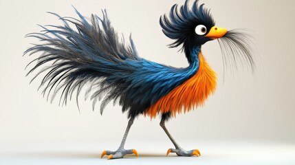 Obraz premium a colorful bird walks against a white background