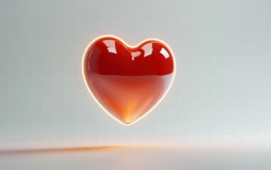 Fototapeta premium A bright red heart surrounded by a halo of soft glowing light, floating mid-air against a clean white background for Valentines Day