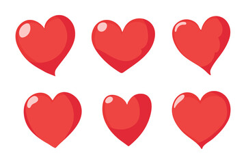 Collection of red cute hearts. Attractive illustration of red hearts.