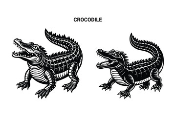 Editable Silhouette Crocodile Isolated Vector Illustration
