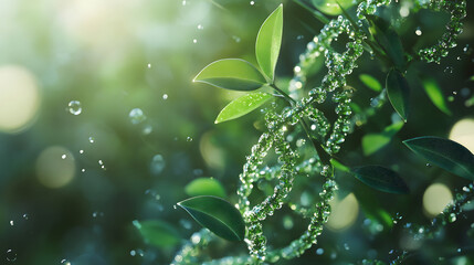 Biotechnology development, plant DNA close-up. Eco-friendly background
