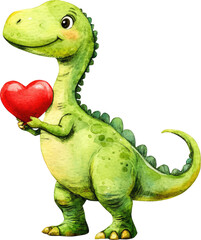 Fototapeta premium Cute Dinosaur Holding a Heart isolated on transparent background