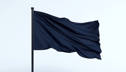 Minimalist navy blue flag with slight curves against a white backdrop