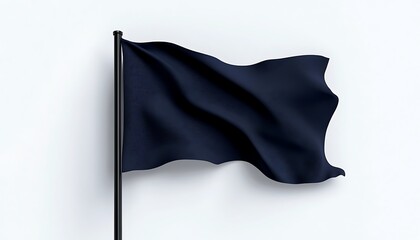 Minimalist navy blue flag with slight curves against a white backdrop