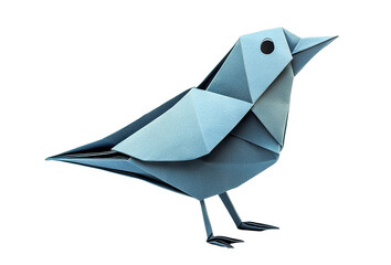 Handcrafted blue paper bird origami art, isolated on transparent cutout background 