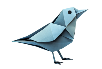 Handcrafted blue paper bird origami art, isolated on transparent cutout background
