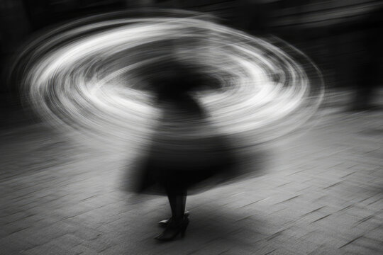 Fototapeta Abstract motion blur of spinning female silhouette in black and white