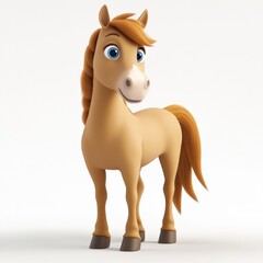 A cartoon horse with a tan coat and brown mane stands against a white background