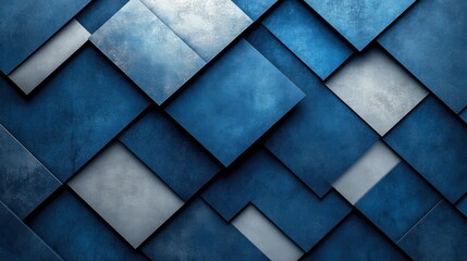 Abstract geometric background with overlapping blue and silver shapes. Modern, minimalist design with subtle gradients and textures, creating a professional and futuristic aesthetic.