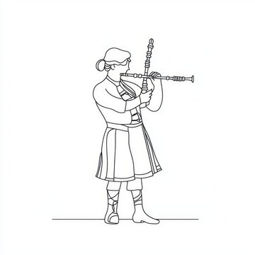 bagpiper playing bagpipes, line art clip art preview