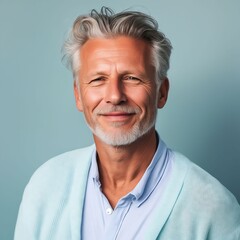 Fototapeta premium A smiling older man with grey hair and a white beard