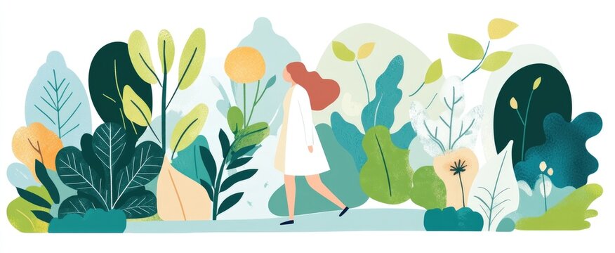 Serene stroll through lush nature with vibrant foliage and plants for botanical design inspiration