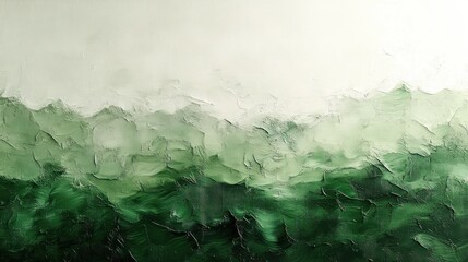 Abstract green and white textured painting.