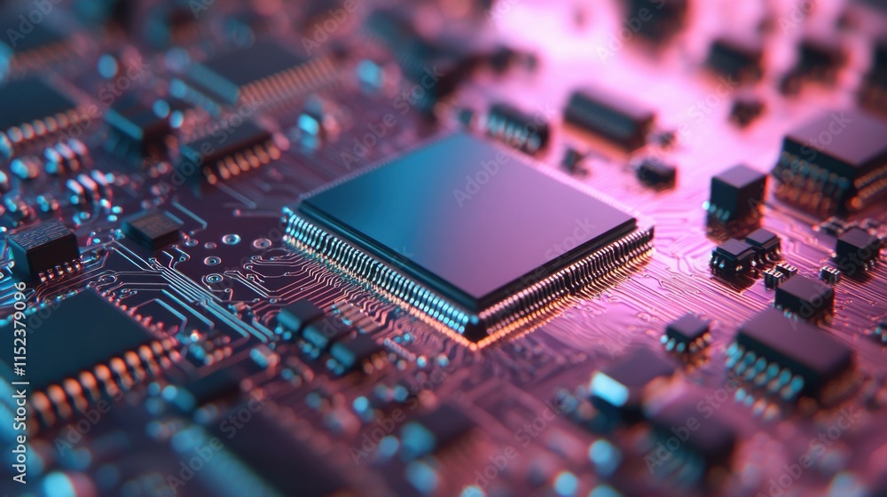 Poster close-up of a microchip, a printed circuit board