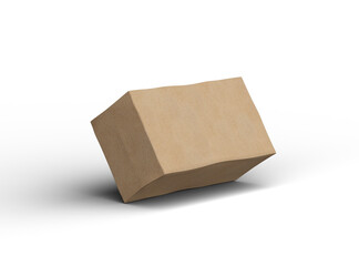 Rendered image of a rectangular cardboard box with dents on a light background