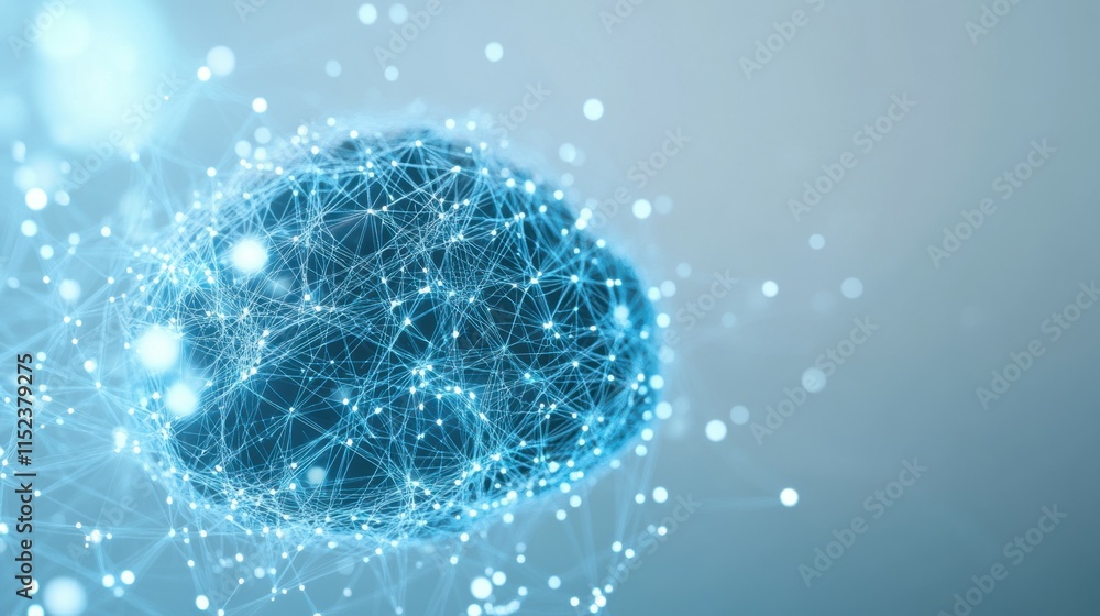 Poster digital cyan brain with neural connections on a white backdrop. ideal for ai and technology presenta