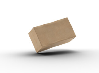 Rendered image of a rectangular cardboard box with dents on a light background