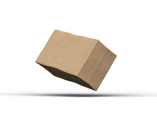 Rendered image of a rectangular cardboard box with dents on a light background