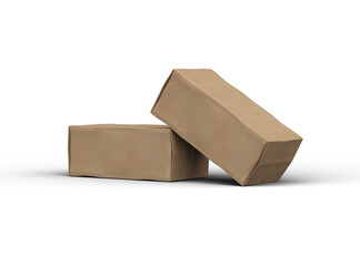 Rendered image of a rectangular cardboard box with dents on a light background