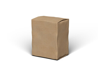 Rendered image of a small rectangular cardboard box with dents on a light background