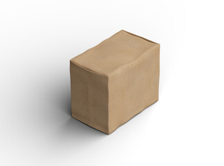 Rendered image of a small rectangular cardboard box with dents on a light background