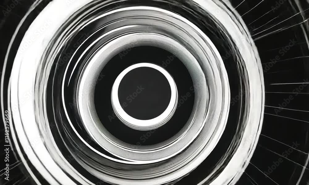 Poster abstract vortex tunnel of light concentric circles graphic design black and white swirl tunnel