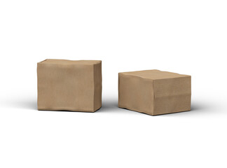 Rendered image of a small rectangular cardboard box with dents on a light background