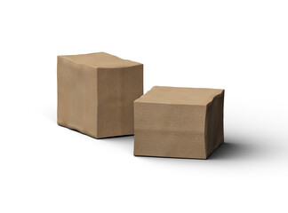 Rendered image of a small rectangular cardboard box with dents on a light background