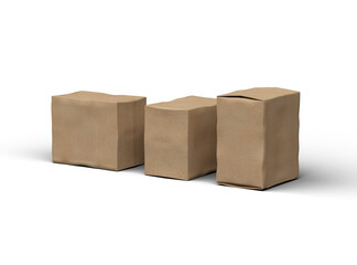 Rendered image of a small rectangular cardboard box with dents on a light background