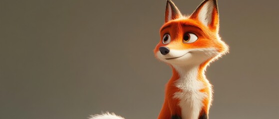 Fototapeta premium animated fox looks to the left with a smile