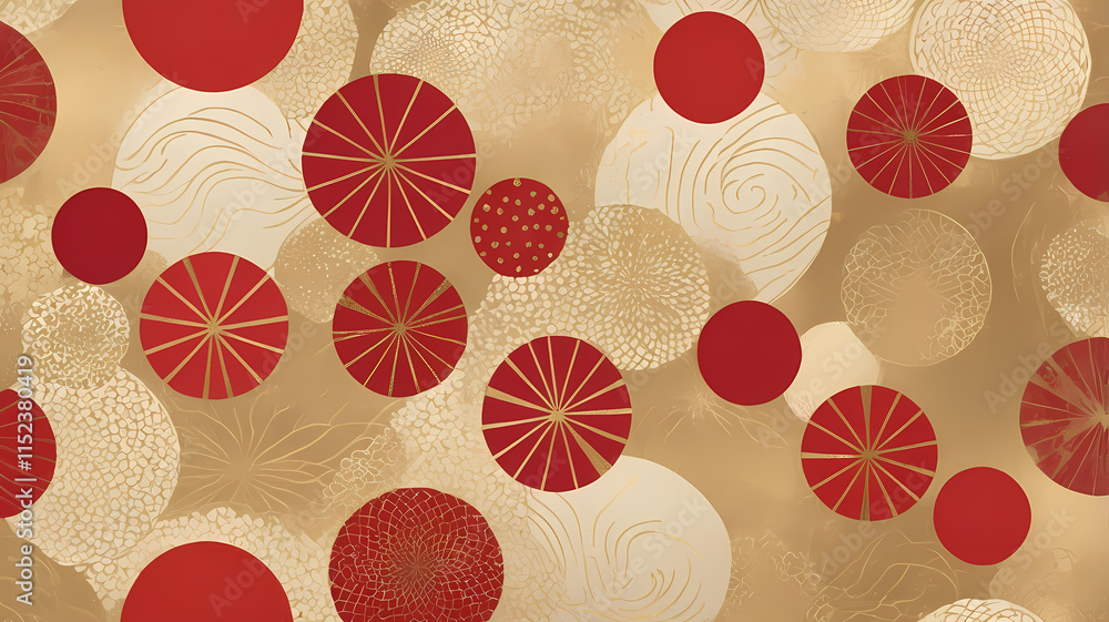 Poster red and gold abstract circles pattern