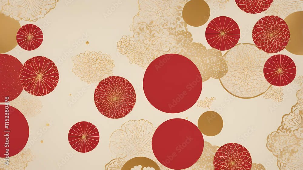 Poster red and gold circles abstract pattern