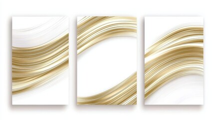 Elegant Abstract Gold Wave Art Triptych for Modern Decor
