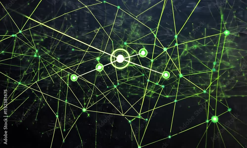 Aufkleber abstract network visualization green lines and nodes digital art graphic design