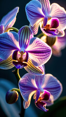 Delicate Macro Orchids in a Sunlit Jungle Setting 