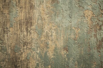 Fototapeta premium Dark sage green khaki brown wall texture background. Paint. Rough brush strokes. Old scratched, uneven, dirty and distressed surface. Up close.