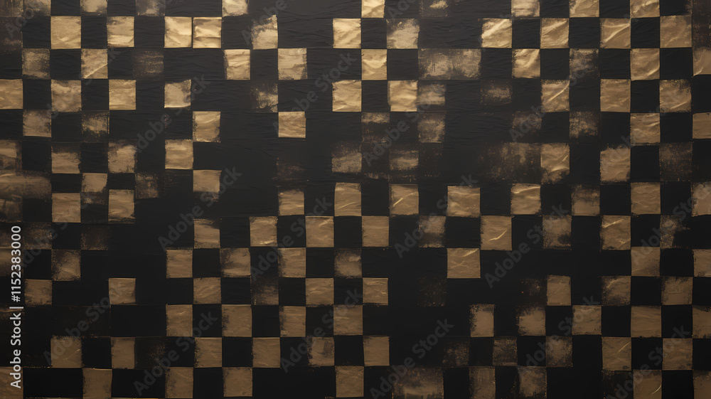 Poster gold and black checkerboard pattern: a captivating abstract background featuring a bold checkerboard