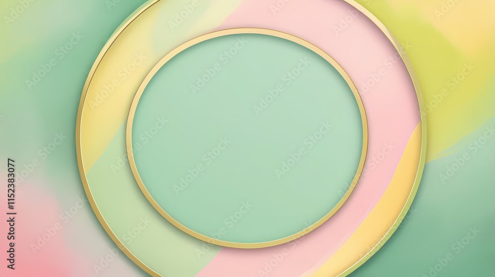 Poster pastel dream frame: elegant gold circular frame on a soft pastel background. perfect for adding a to