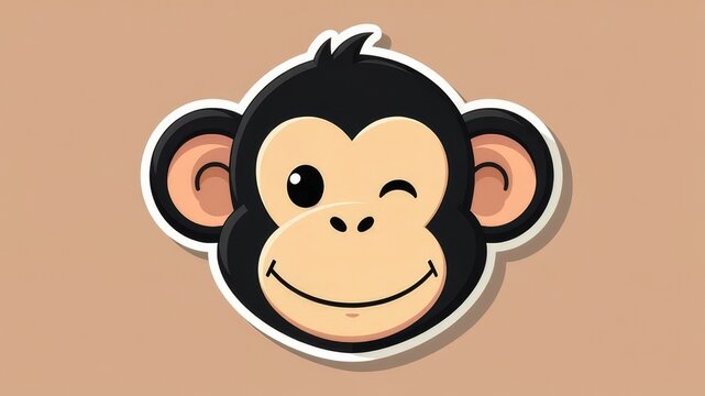 illustration sticker head of cartoon monkey on plain background